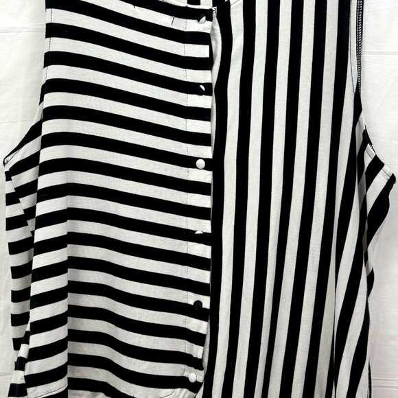 Button Back Striped Rayon Tank Women L Black White Cooperative - Picture 3 of 7
